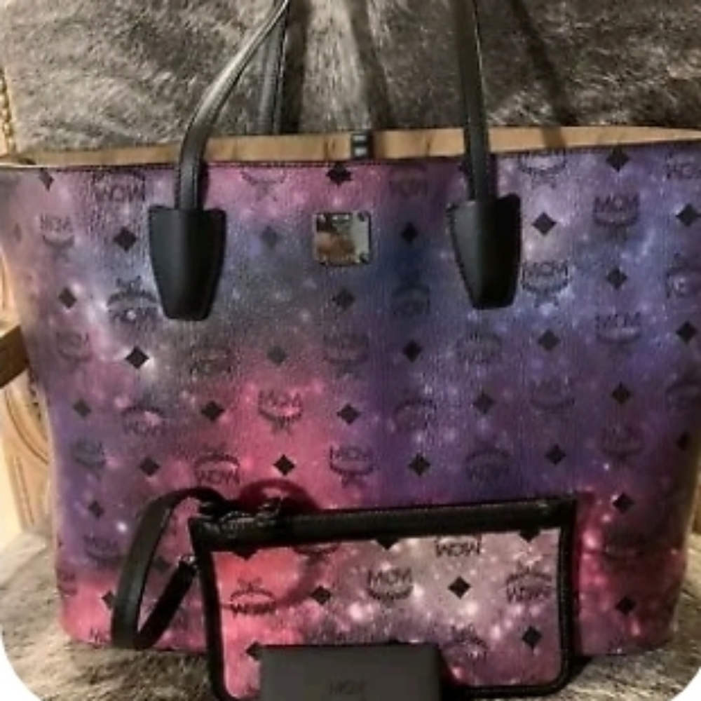 MCM Visetos Galaxy Shopper Tote W/ Pouch Medium